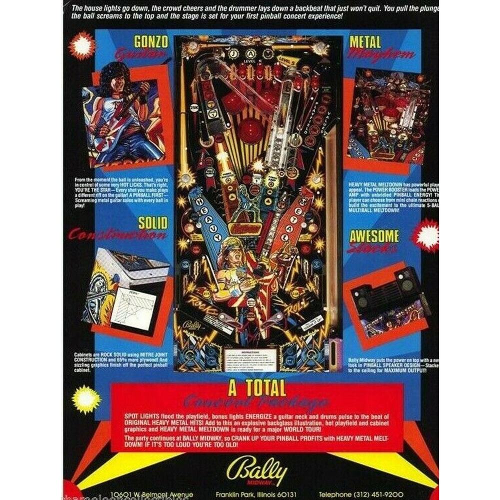Heavy Metal Meltdown Pinball Flyer Original NOS Bally 1987 Rock Music Promo Art - Picture 2 of 2